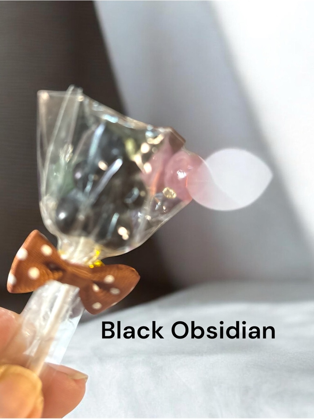 Kids Black Obsidian Decorative Lollipop Desk Decor Polka Dot Bow